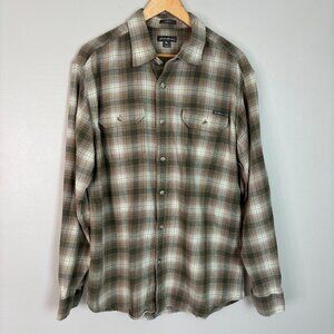 Eddie Bauer Flannel Shirt Large Green Plaid Classic Fit Long Sleeve Cotton Men's